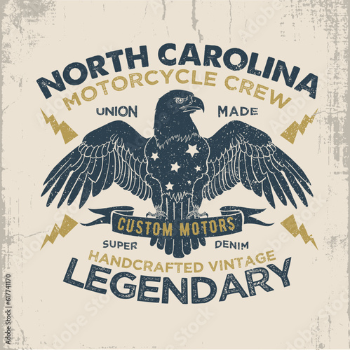 vintage style tee print design with font and eagle drawing as vector