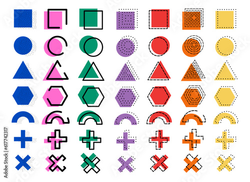 Set of memphis design elements. Minimalistic geometry style for cards, banners, posters, backgrounds.