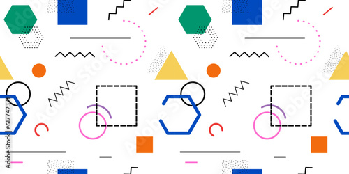 Seamless memphis pattern. Minimalistic geometric endless background on white.