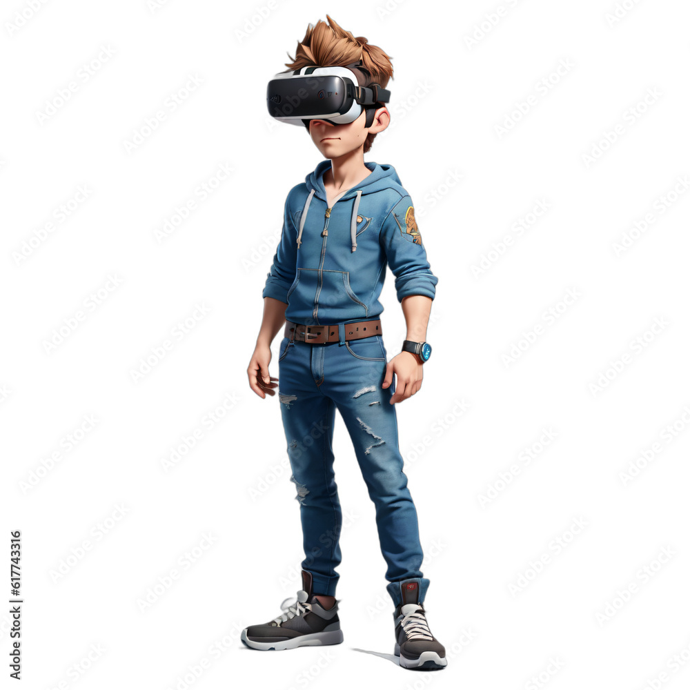 The boy is playing with virtual reality (VR) glasses transparent ai generated The boy is playing with virtual reality (VR) glasses transparent ai generated
