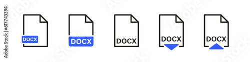 Docx file format type icon. Document page button.