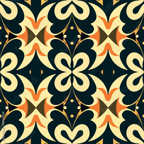 Modern black and yellow abstract pattern with art nouveau and art deco influences.