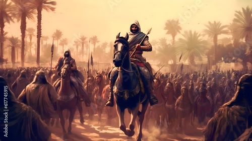 ancient arab background design, moments soldiers arabian before entering the battleground