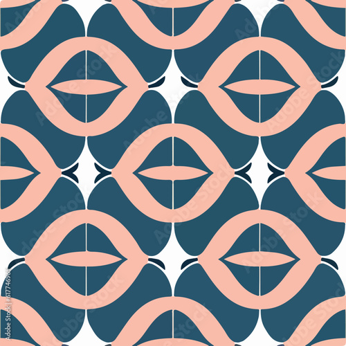 Elegant blue and pink fabric pattern on white background, perfect for art deco lovers. Seamless design for timeless look.