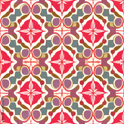 Playful red and grey circles in balanced, peppermint themed design.