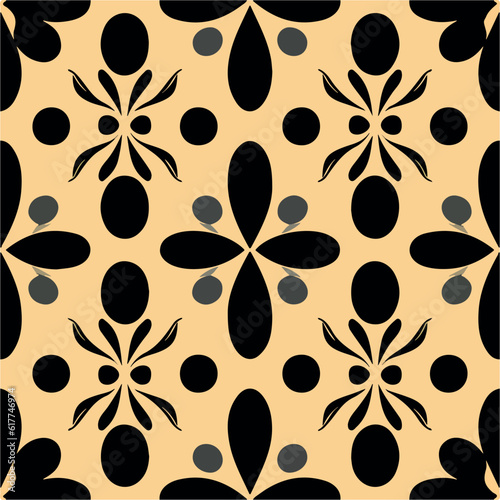 Dark flower pattern on yellow background, vibrant and elegant damask design.