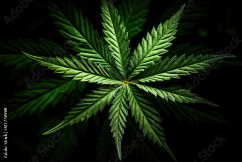 Cannabis leaf on black background.