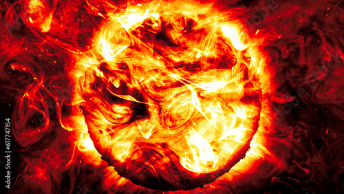 The sun star burning circle of fire flames background poster