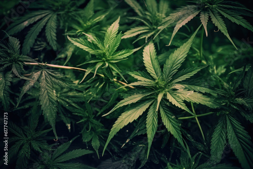 Cannabis leaf on black background.