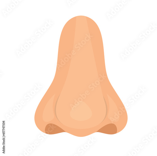 Human nose in front. The nose is like a sense organ. Part of the face. The organ of smell. Vector illustration isolated on white background in hand drawn style.