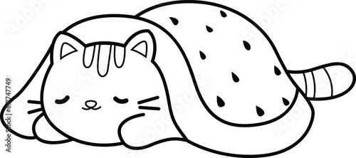 a vector of a cute sleeping cat in black and white coloring