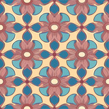 Charming blue and pink floral pattern on white background. Vintage inspired and delicate design.