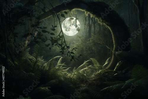 Fototapeta Naklejka Na Ścianę i Meble -  Night forest jungle dark. Generate Ai