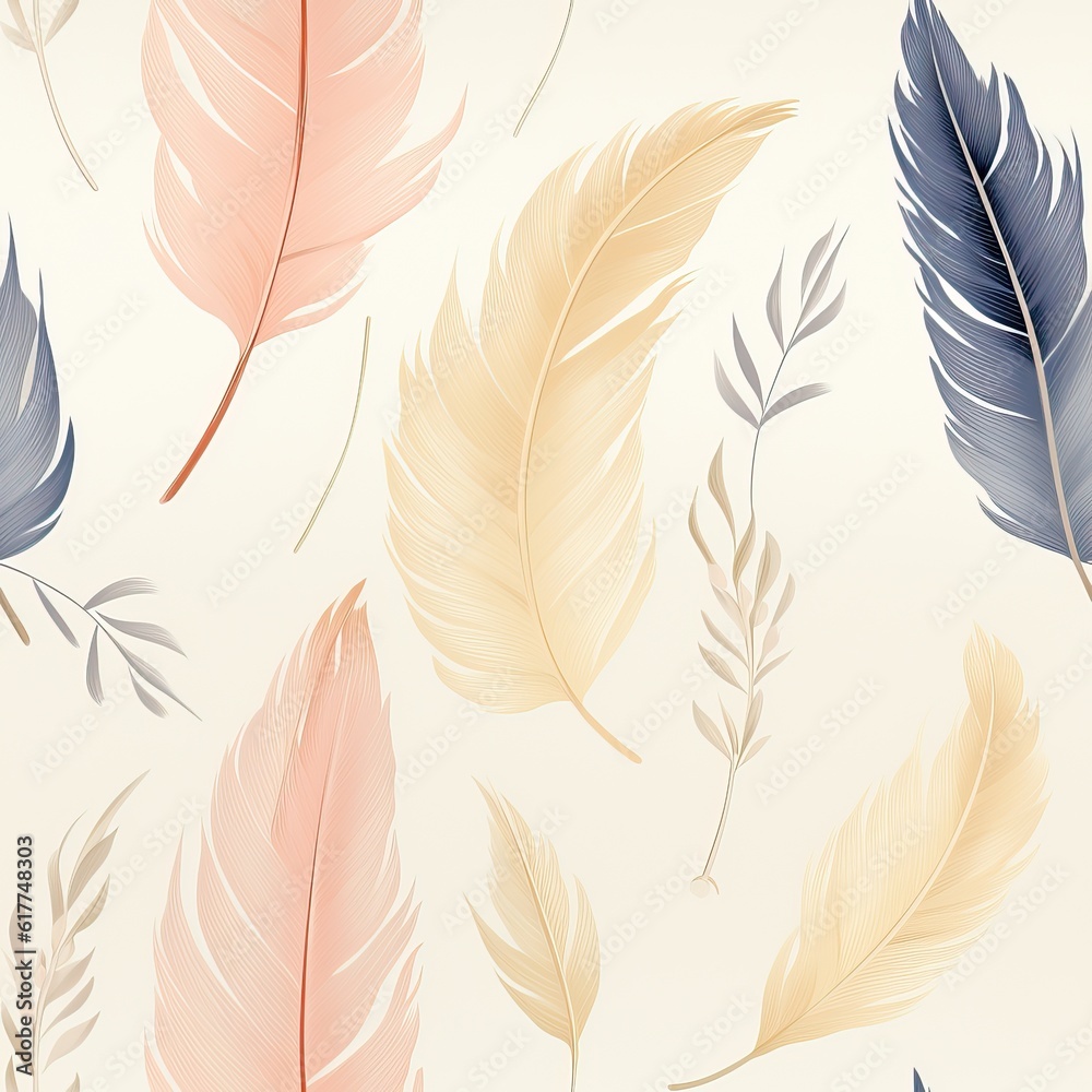 boho watercolour feather pattern, bohemian neutral pastel design pattern boho watercolour feather pattern, bohemian neutral pastel design pattern