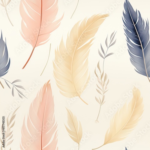 boho watercolour feather pattern, bohemian neutral pastel design pattern © Layerform