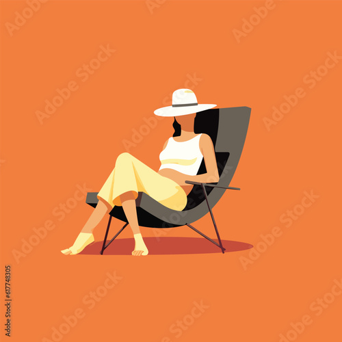 Flat Illustration of young girl relaxing on the bench , summer