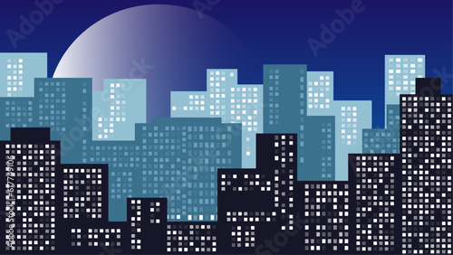 Vector illustration of the night city. Cityscape vector art.
