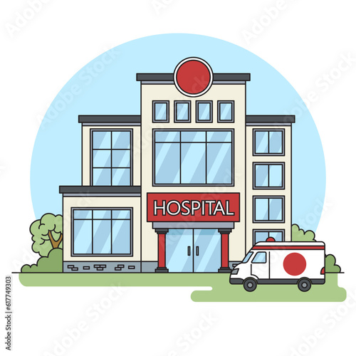 hospital building schematic vector illustration. Medical science educational illustration