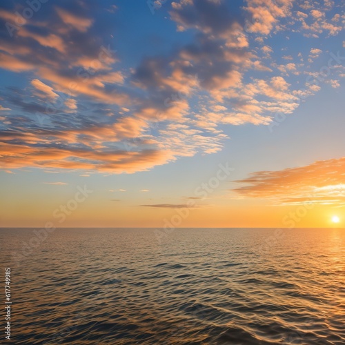 Beautiful sunset over the sea. Sunset at sea. Sea waves. AI generated illustration