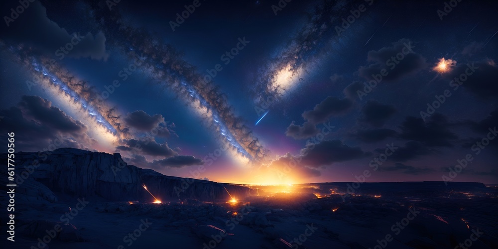 A meteor shower that falls into the earth's atmosphere and onto its surface, leaving a trail in the sky.