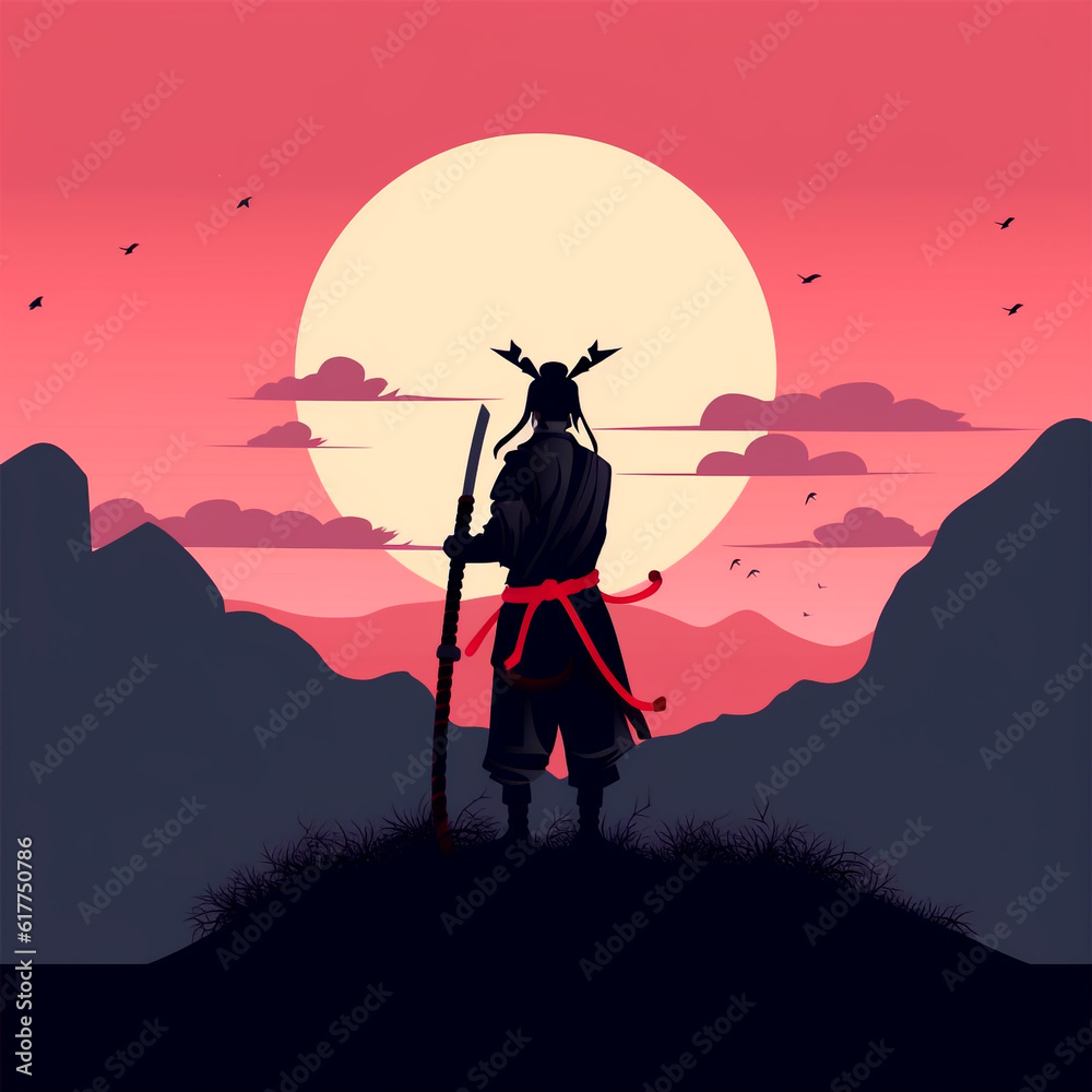 samurai with a sword against the backdrop of the rising sun samurai with a sword against the backdrop of the rising sun