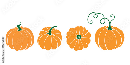 Set of vector color pumpkin in flat style, isolated. Symbol Halloween, autumn, crop, thanksgiving day, fruitful year