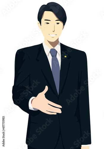 握手を求める男性弁護士のフラットカラーイラスト