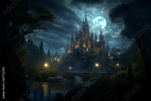 scene with a castle in the night