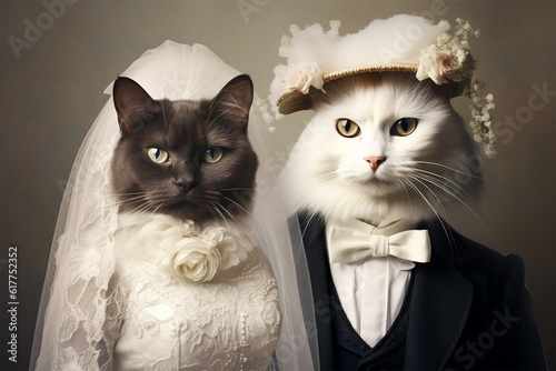 two cats in wedding dress