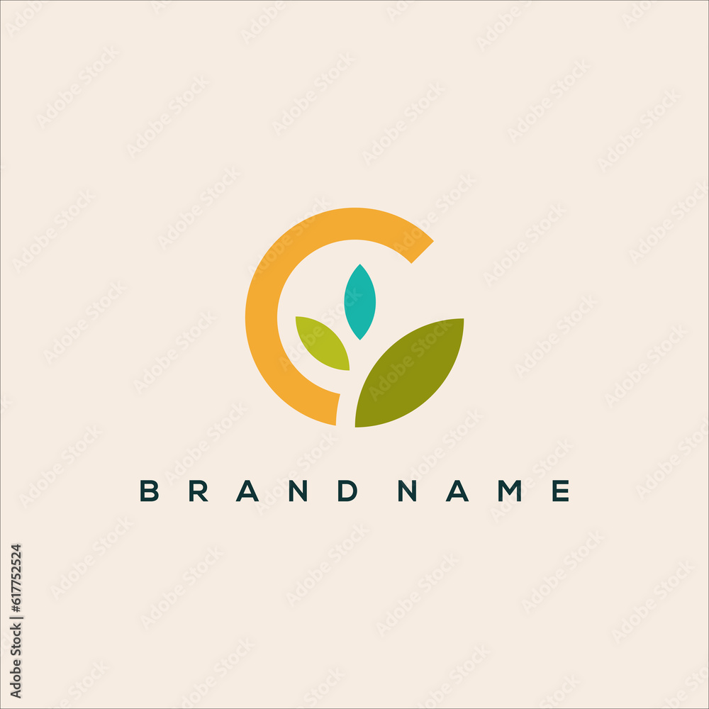 Fototapeta premium colorful plant logo with initial C vector