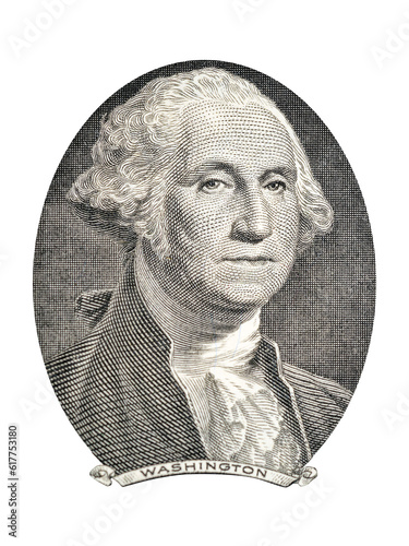 Gravure of George Washington of one dollar banknote isolated
