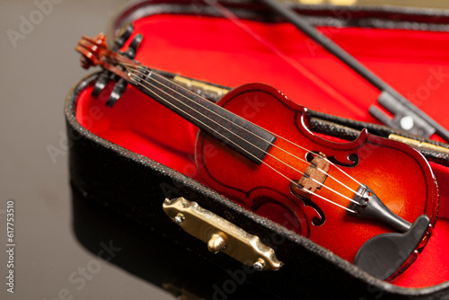 violin with bow in red velvet case