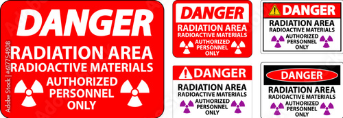 Radiation Danger Sign Caution Radiation Area, Radioactive Materials, Authorized Personnel Only