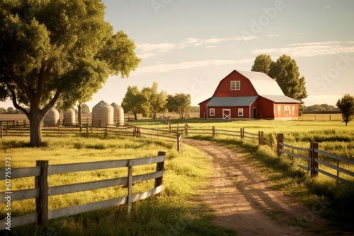 Illustration of a classic American farm in the wild - Generative AI