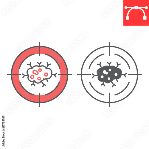 Targeted therapy line and glyph icon, oncology and treatment, cancer therapy vector icon, vector graphics, editable stroke outline and solid sign, eps 10.