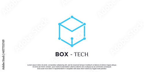Tech logo with creative lineart design premium vector