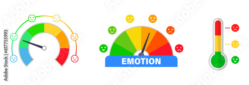 User experience and satisfaction level gauge - vector collection. Mood, emotion and stress scale.