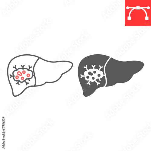 Liver cancer line and glyph icon, oncology and medicine, liver tumor vector icon, vector graphics, editable stroke outline and solid sign, eps 10.