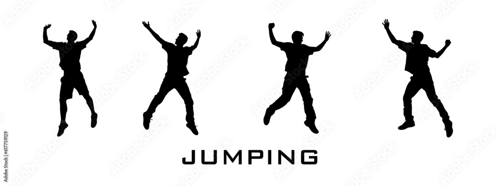 happy young man jump silhoutte, happy silhoutte vector