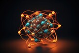 Blue and yellow atoms forming molecular structure, created using generative ai technology