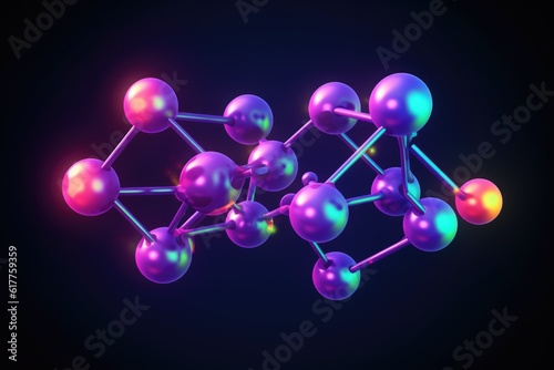 Blue atoms forming molecular structure  created using generative ai technology