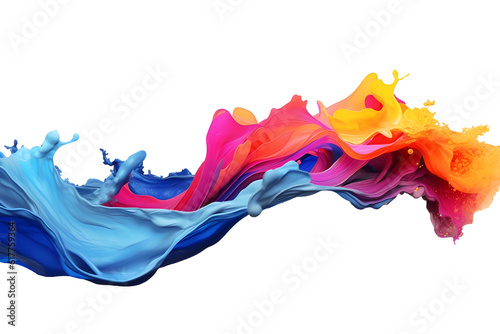 Colorful paint splash. Rainbow splash wave. Isolated design element on the transparent background, created with Generative AI technology
