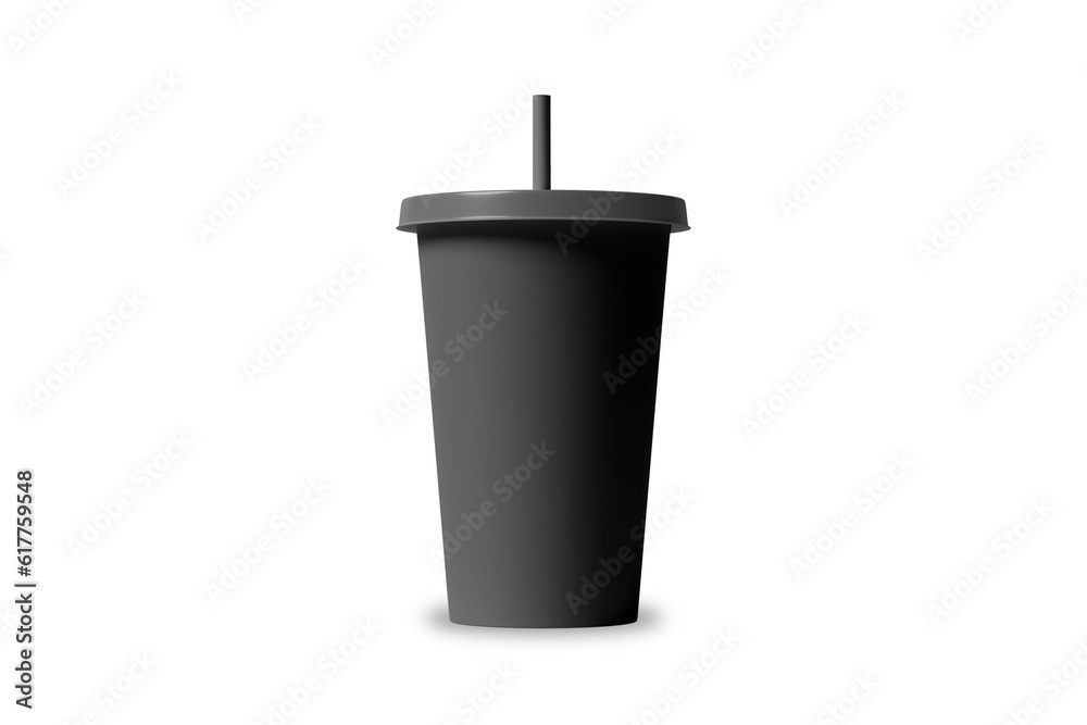Black beverage drink cup with black strew mockup isolated on white background.3d rendering. Take away disposable coffee or tea cup. Black beverage drink cup with black strew mockup isolated on white background.3d rendering. Take away disposable coffee or tea cup.