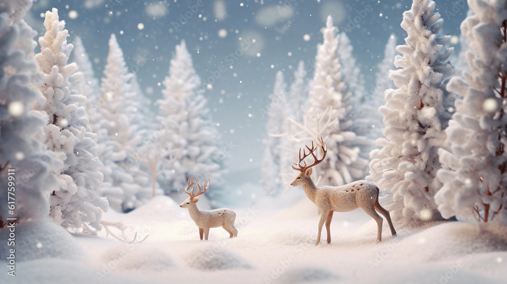 Deer in winter forest, snow Deer in winter forest, snow