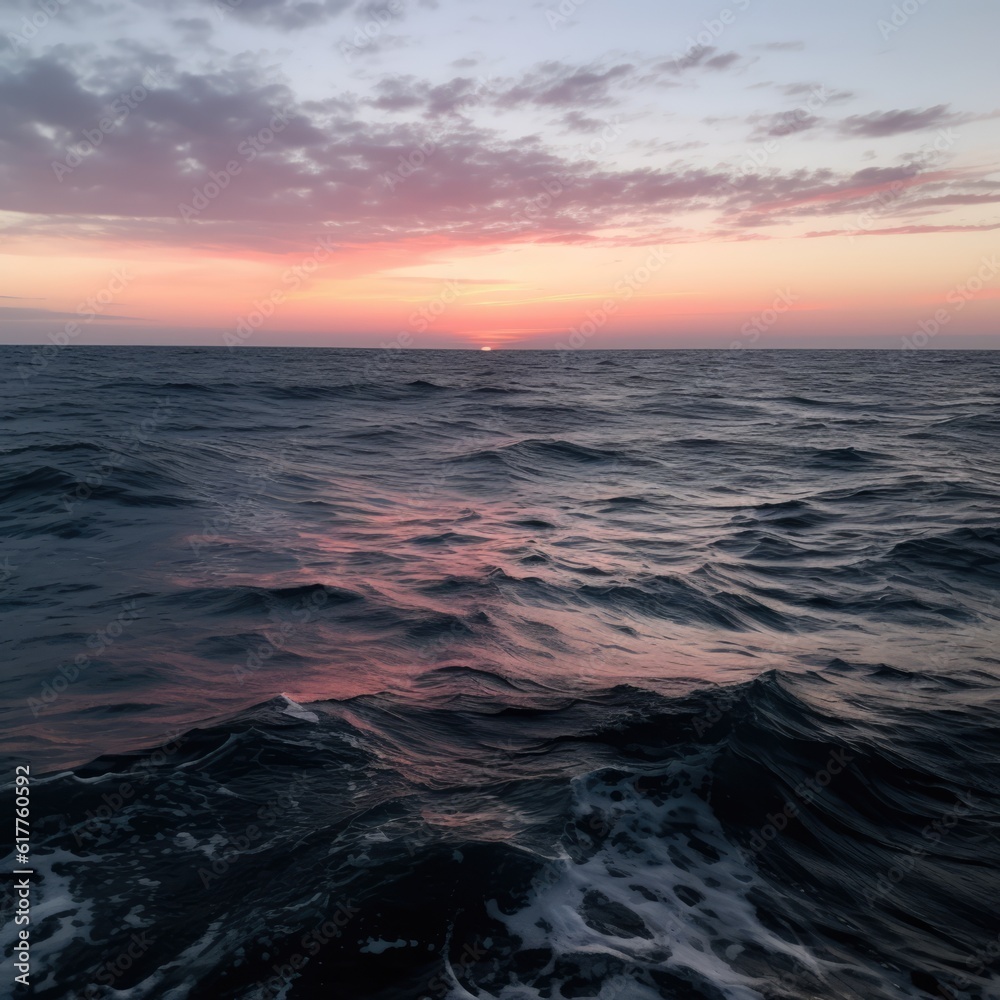 Obraz premium Sunset sky with clouds over ocean, created using generative ai technology