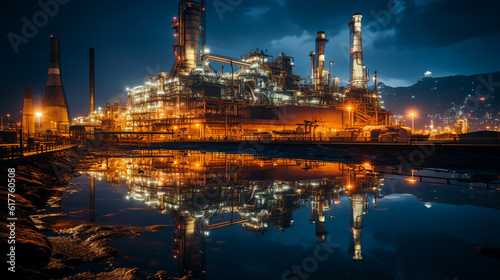 Modern Business in Oil Imports and Exports  import and export of crude oil  including petroleum  gasoline  and natural gas. at night factory. Generative AI