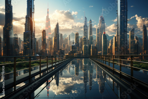 Skyscrapers in the city of the future, background. AI generative.