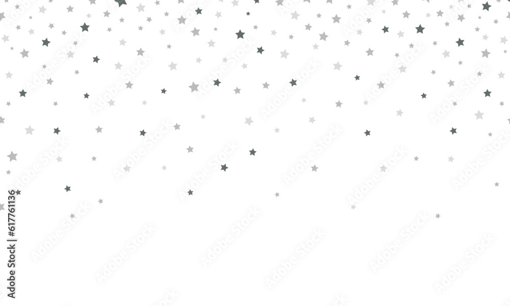 Falling stars background. Stars pattern. Light silver glitter confetti.