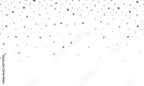 Falling stars background. Stars pattern. Light silver glitter confetti.