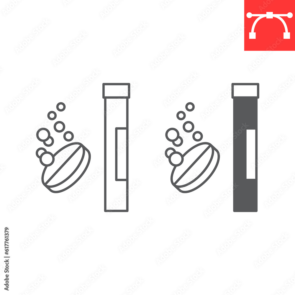 Effervescent vitamin line and glyph icon, supplements and health, soluble tablet vector icon, vector graphics, editable stroke outline sign, eps 10.